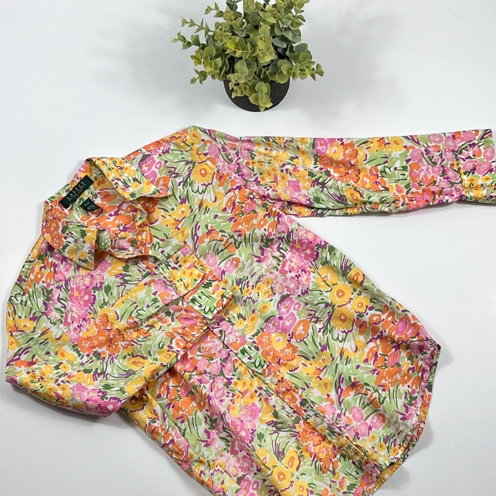 Lauren Ralph Lauren Floral Button Up Shirt 3/4 Sleeve Women's‎ PS Petite Small